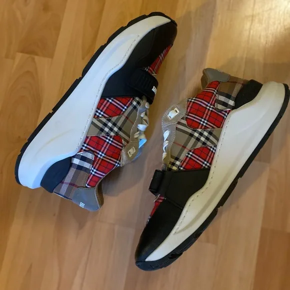 Burberry Leather Sneakers- colors black red and white. Size is 12 size 45 Italy - Picture 7 of 8